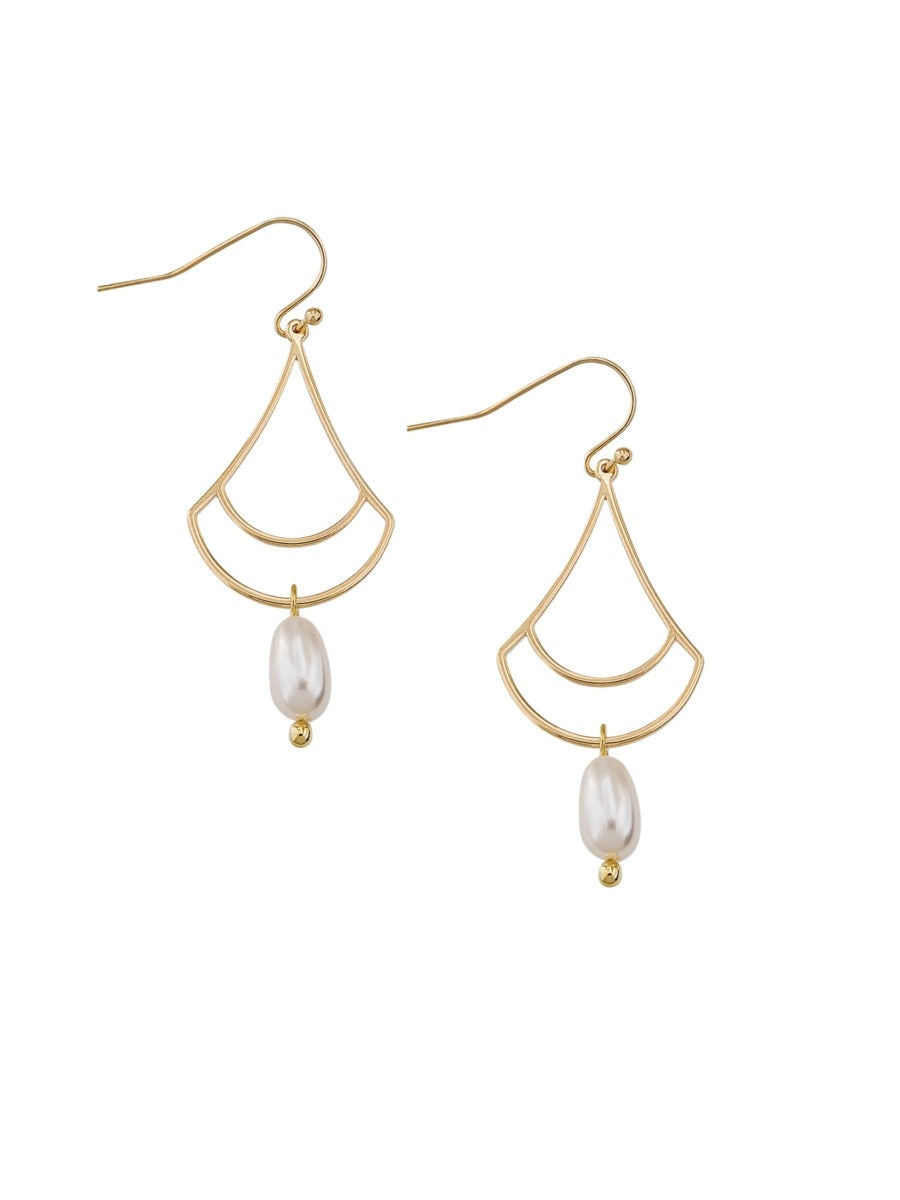 Tiger Tree Gold Deco Pearl Drop Earrings