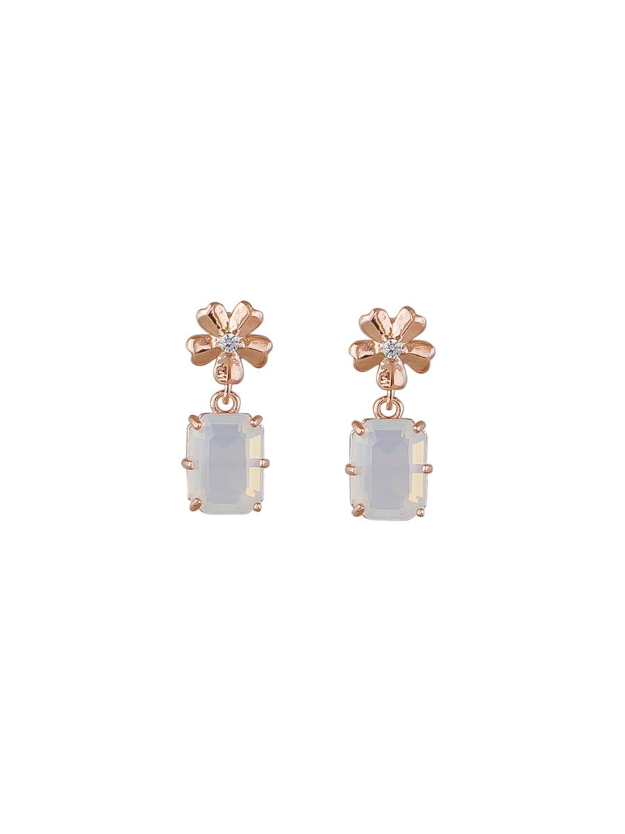 Tiger Tree White Opal Flower & Crystal Earring