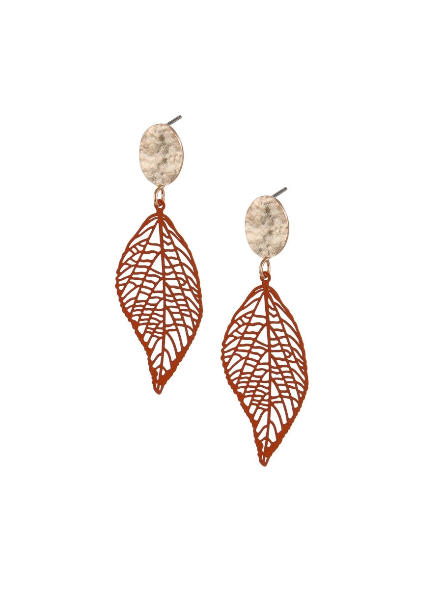 Tiger Tree Orange Leaf Earrings