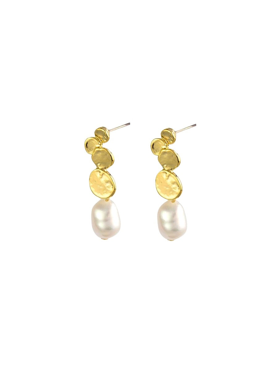 Tiger Tree Gold Multi Disc and Pearl Drop Earrings