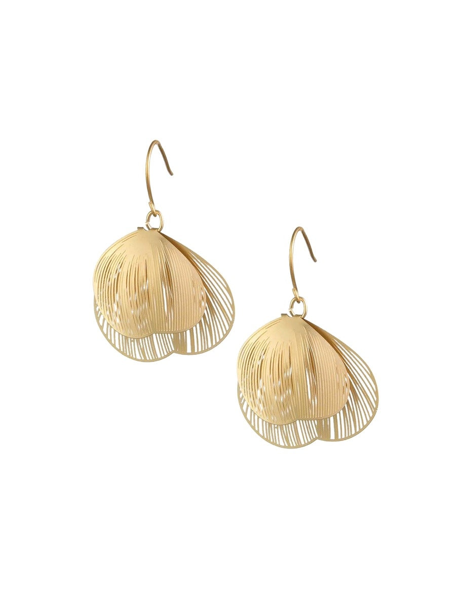 Tiger Tree Gold Filigree Double Round Leaf Earrings