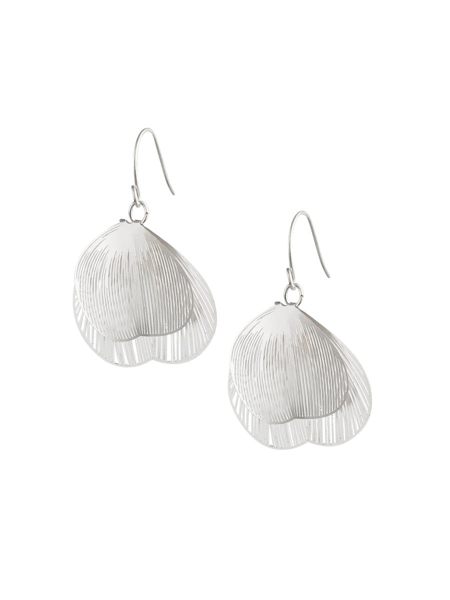 Tiger Tree Silver Filigree Double Round Leaf Earrings