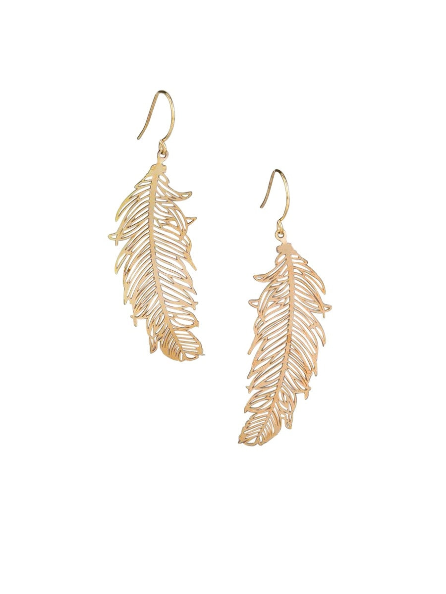 Tiger Tree Gold Feather Earrings