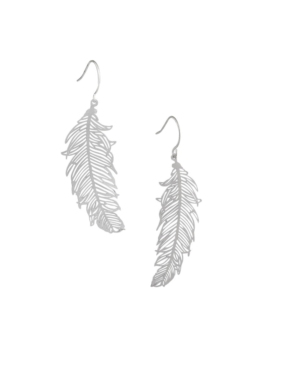 Tiger Tree Silver Feather Earrings