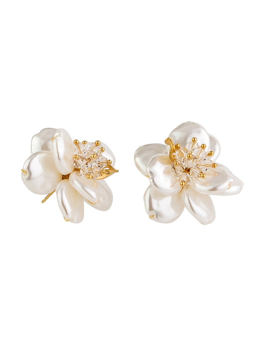 Tiger Tree Pearl Decor Large Flower Earrings