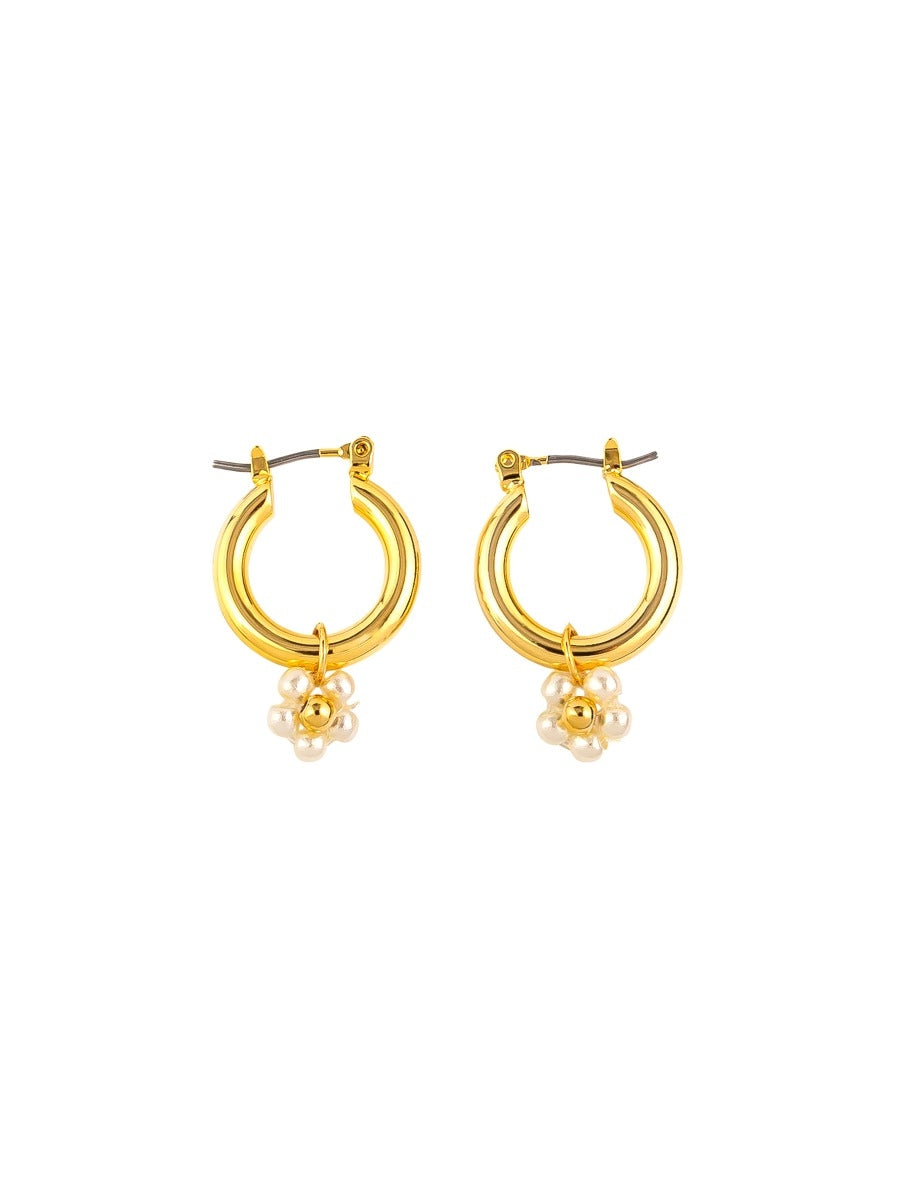 Tiger Tree Gold Flower Pearl Hoops