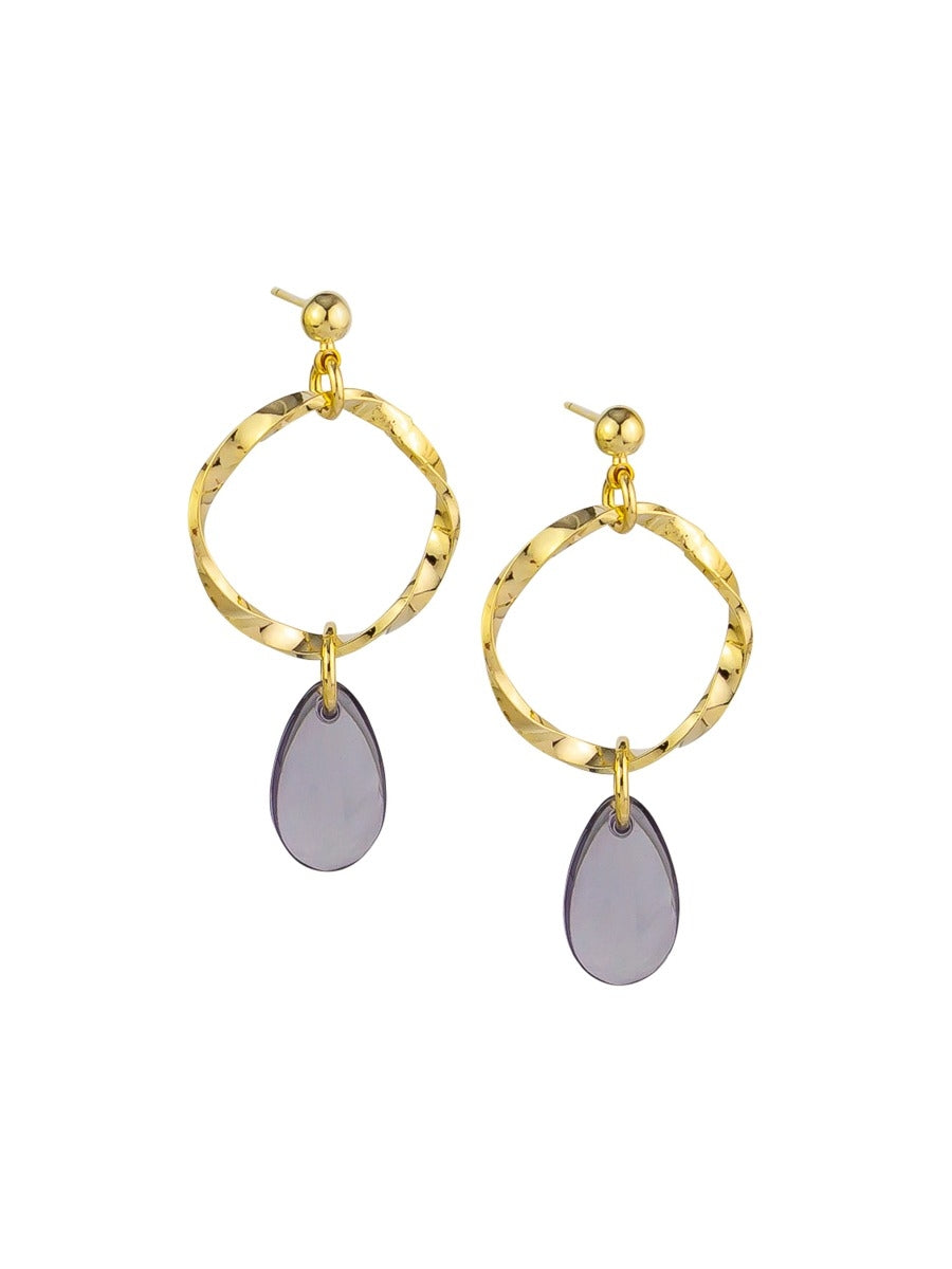 Tiger Tree Gold & Lilac Drop Hoops