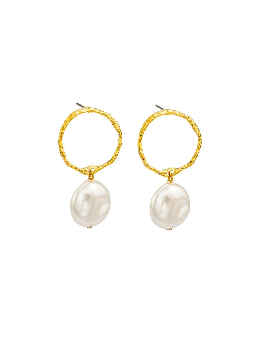 Tiger Tree Gold Hoop & Pearl Disc Earrings