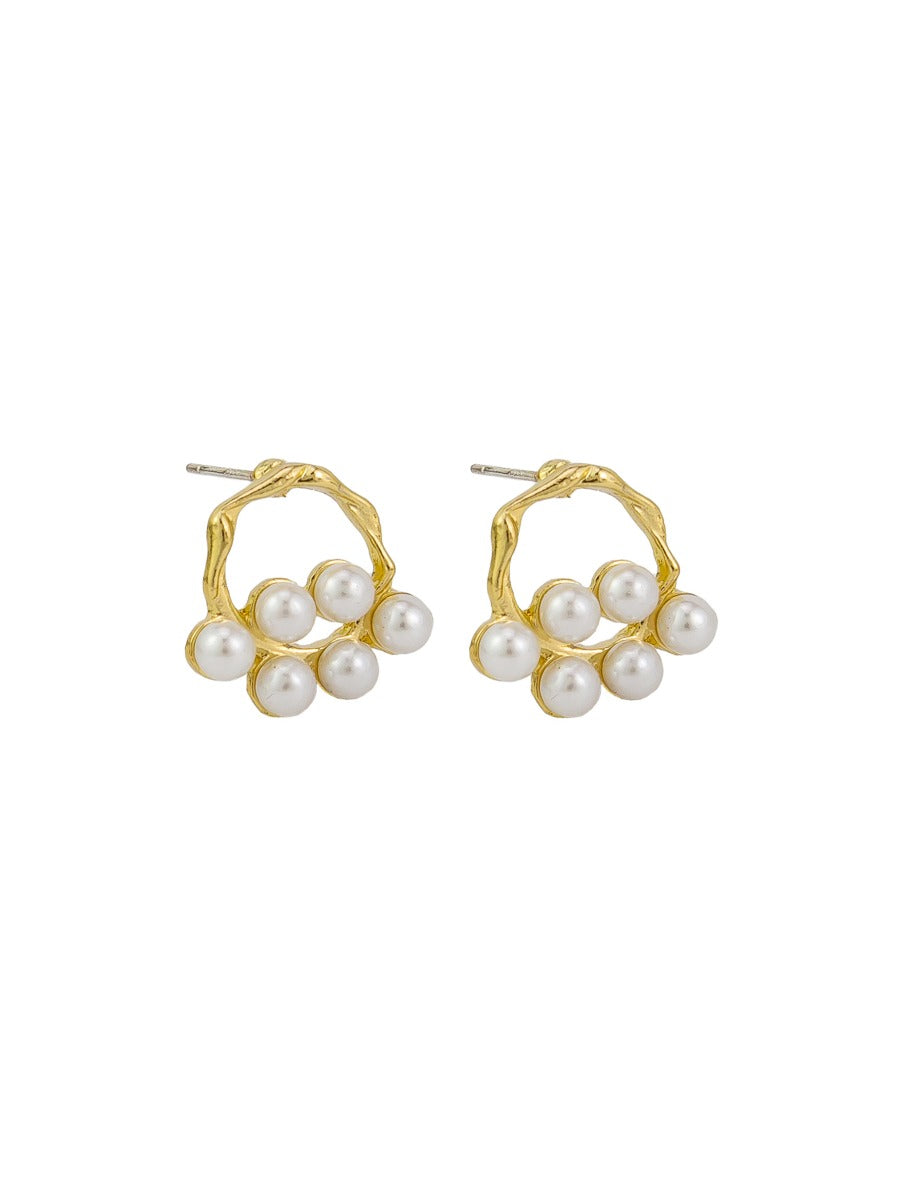 Tiger Tree Gold Flower Crystal Pearl Garden Earrings