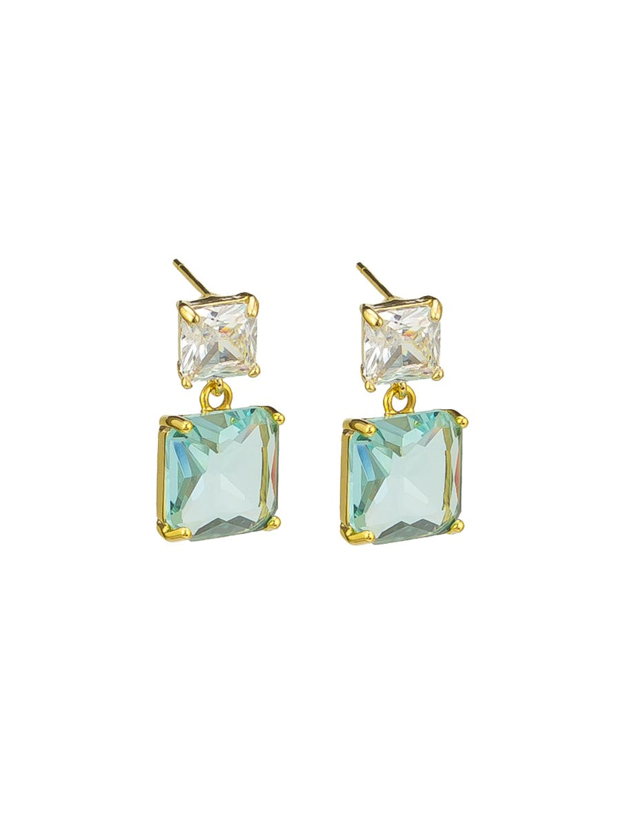 Tiger Tree Gold Aqua Crystal Drop Earrings