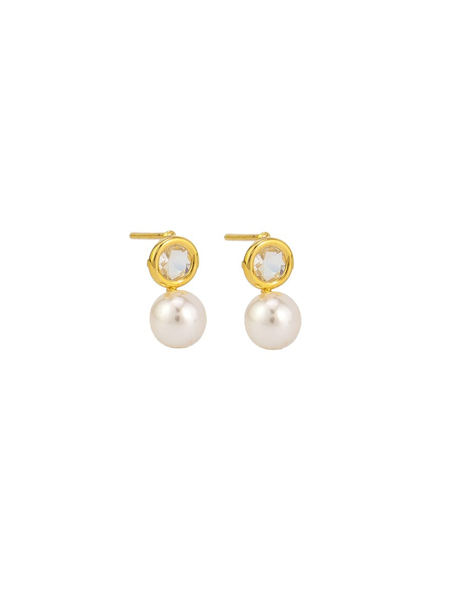 Tiger Tree Gold Bezel Set Crystal and Pearl Earrings