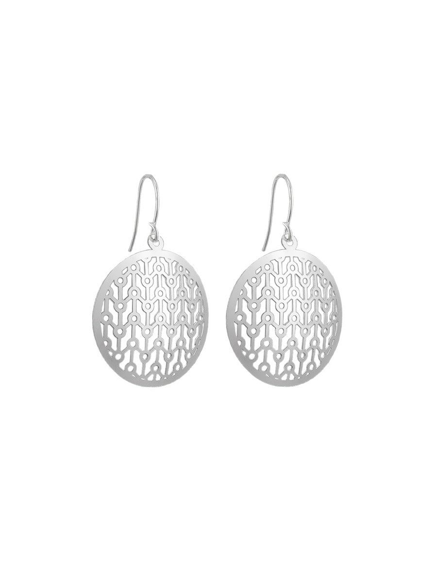 Tiger Tree Silver Stickman Disc Earrings