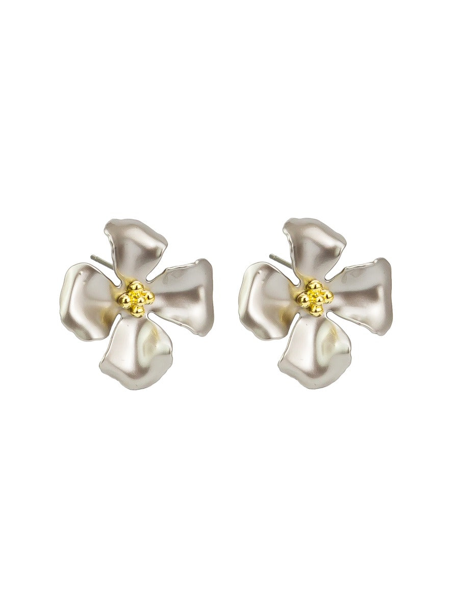 Tiger Tree Silver Metallic Wild Flower Earrings