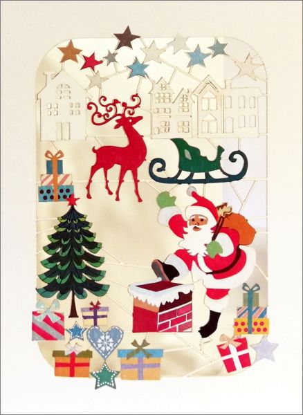 Santa Going Down the Chimney Christmas Card