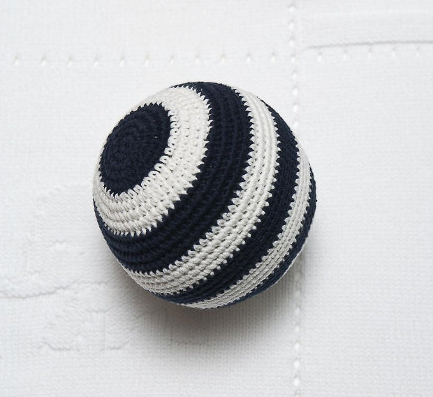Navy & White Stripe Crochet Rattle Ball