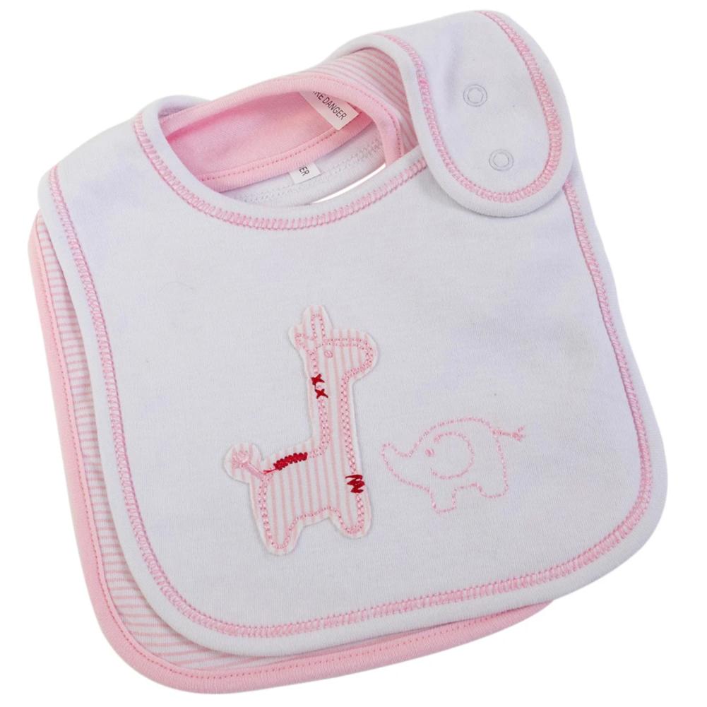 White With Pink Safari & Fine Stripe Bib Set