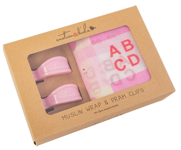 Pink Stencil Muslin & Pink Pram Clips Pack