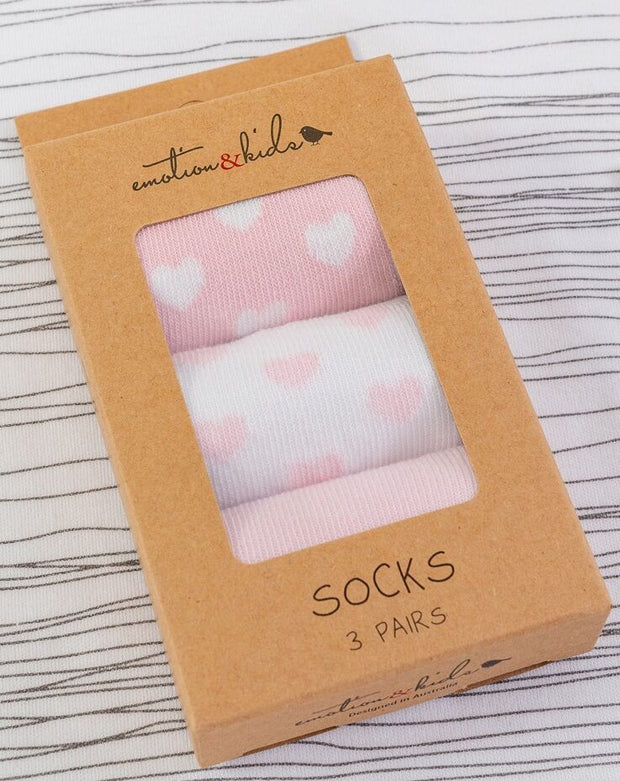Pink Heart 3 Pack Socks 0-3 months