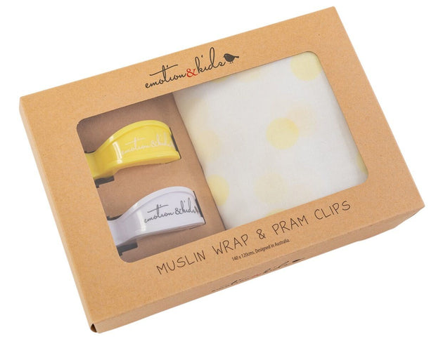 Lemon Spot Muslin Muslin & Yellow/White Pram Clips Pack