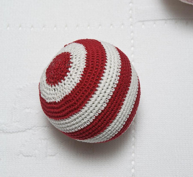 Red & White Stripe Crochet Rattle Ball