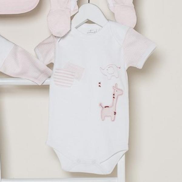 Pink & White Safari Short Sleeve Bodysuit - 3 to 6 Months