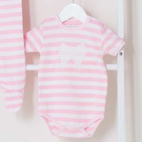 Pink Stripe & Bow Short Sleeve Bodysuit for 0 to 3 months