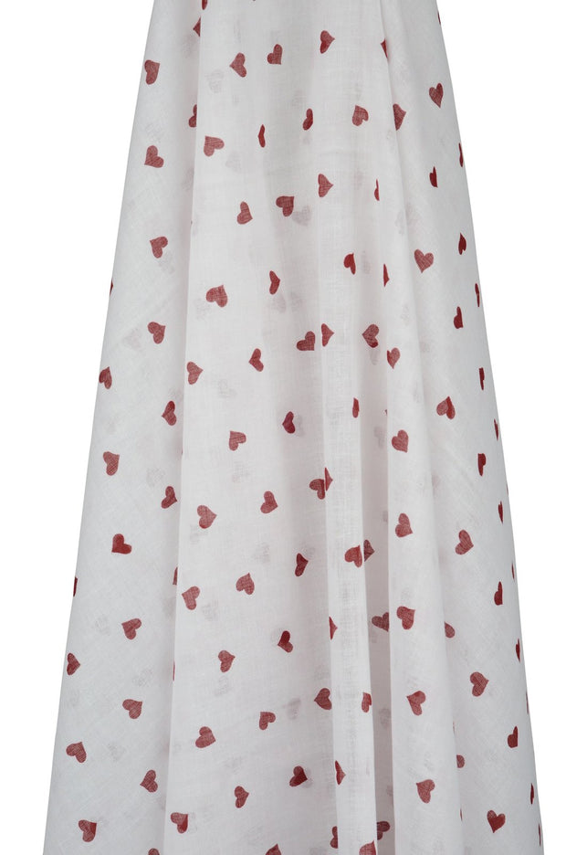 White Muslin with Pink Hearts