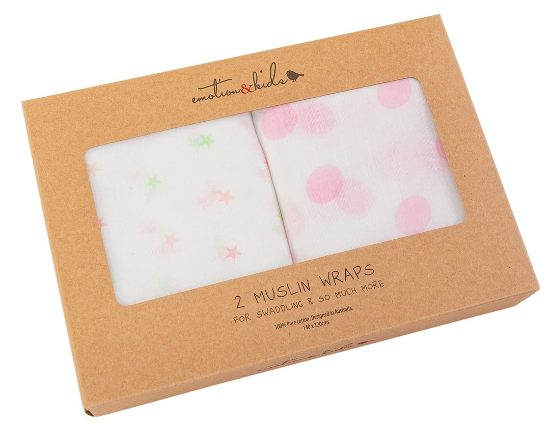 Pink Gelati Stars & Pink Spots Muslin 2 Pack