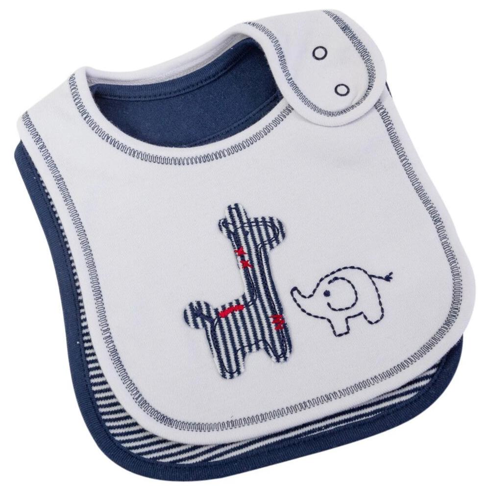 White With Navy Safari & Fine Stripe Bib Set