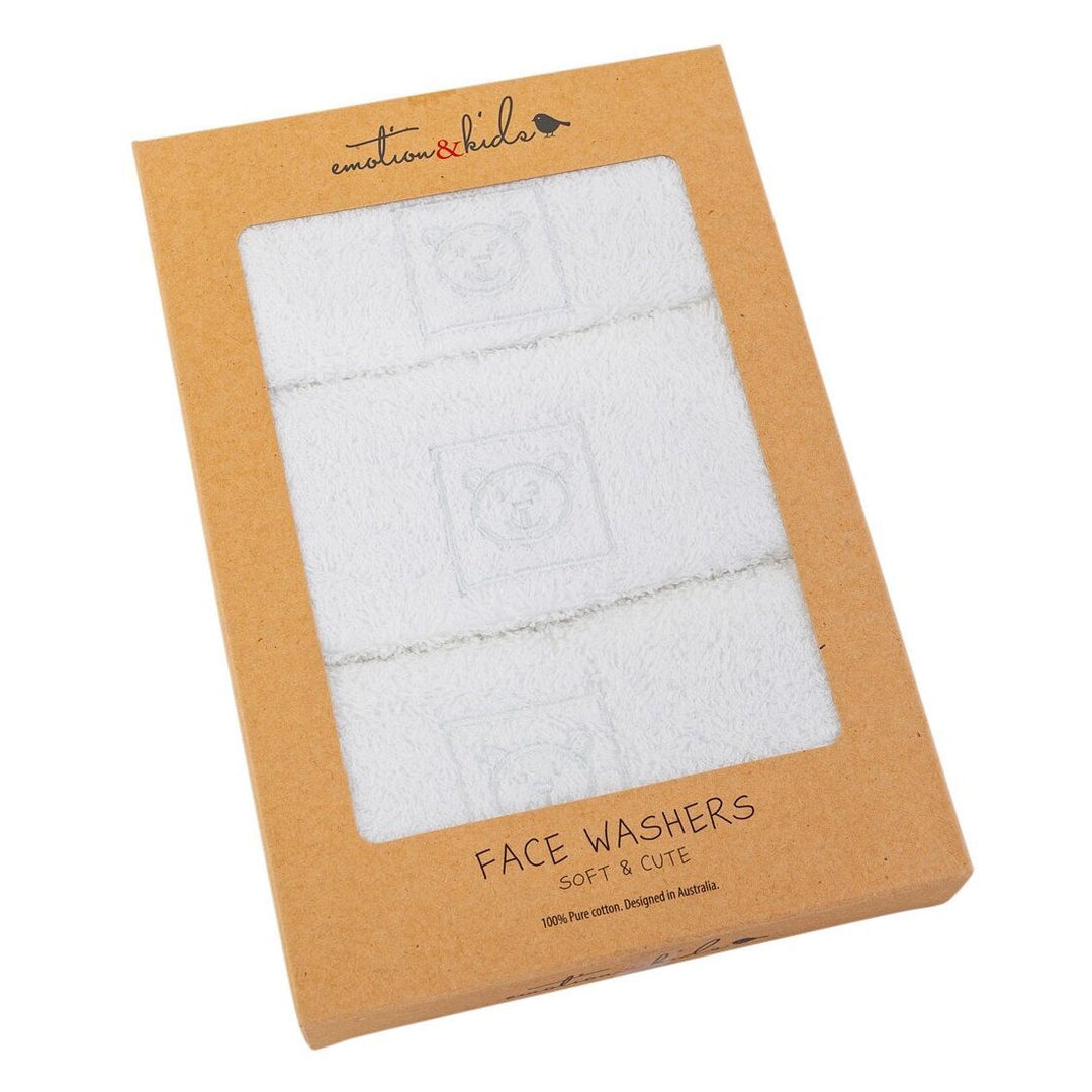 White Teddy 3pk Facewashers