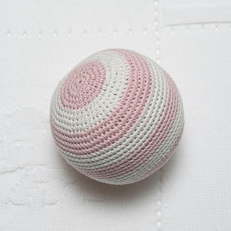 Pink & White Stripe Crochet Rattle Ball