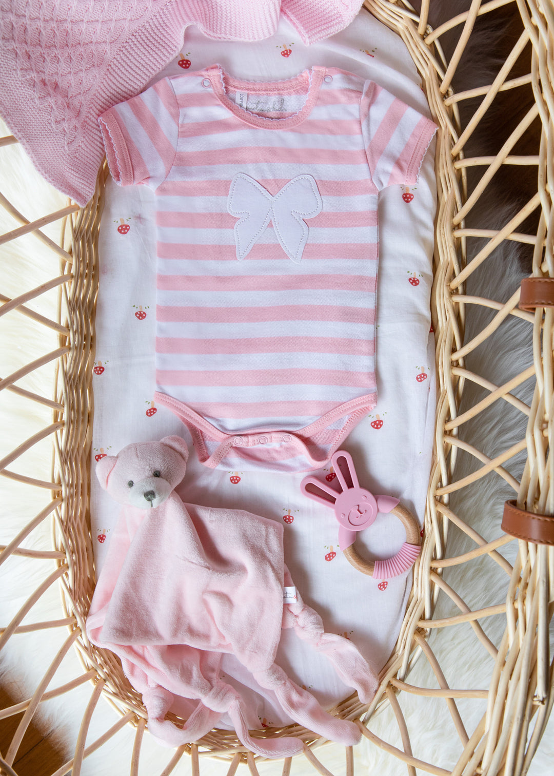 Pink Stripe & Bow Short Sleeve Bodysuit