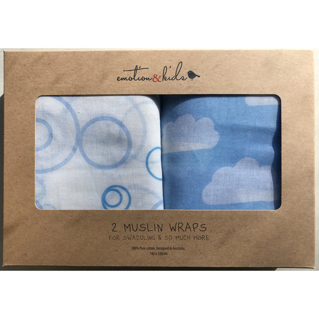 Blue Cloud & Bubbles Muslin 2 Pack