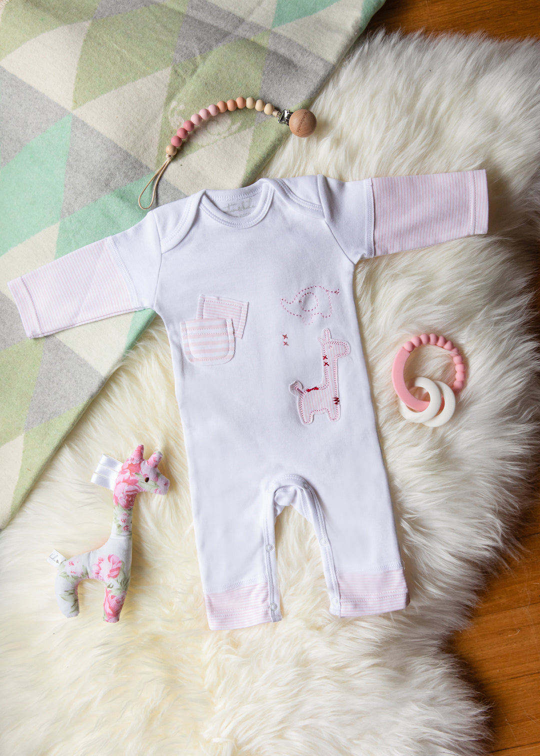 Pink & White Safari Long Leg Outfit 3-6months