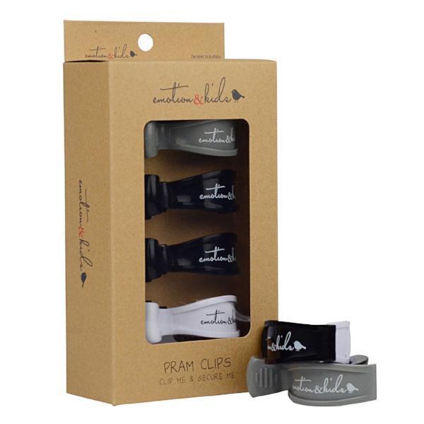 White Grey & Black Pram Clips - 4 Pack
