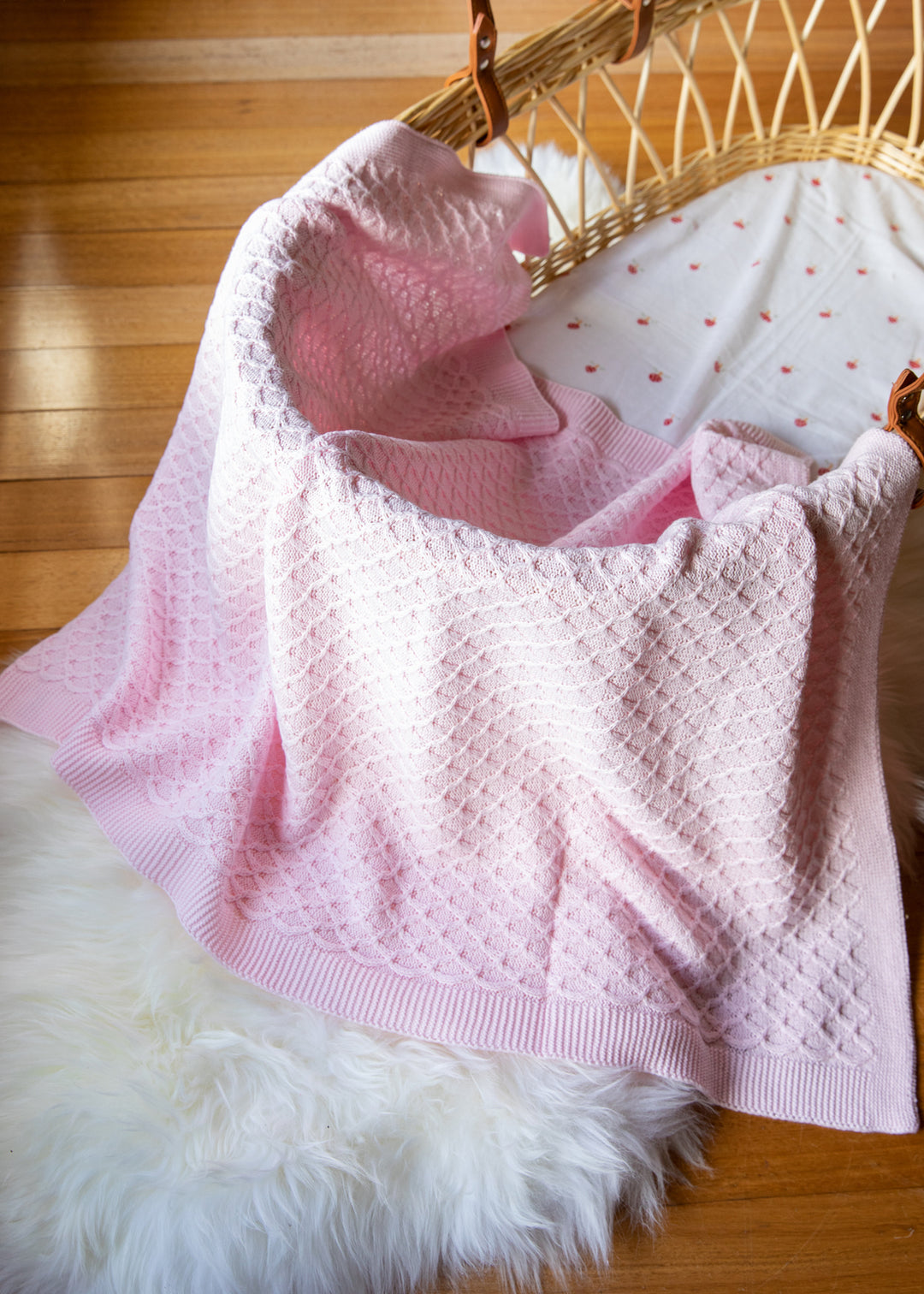 Pink Lace Knit Bassinet Blanket