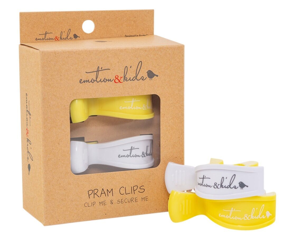 Yellow & White Pram Clips 2 Pack