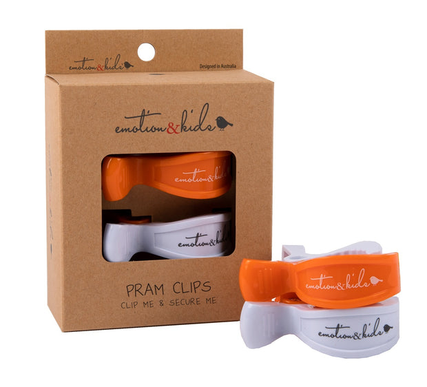 Orange & White Pram Clips 2 Pack