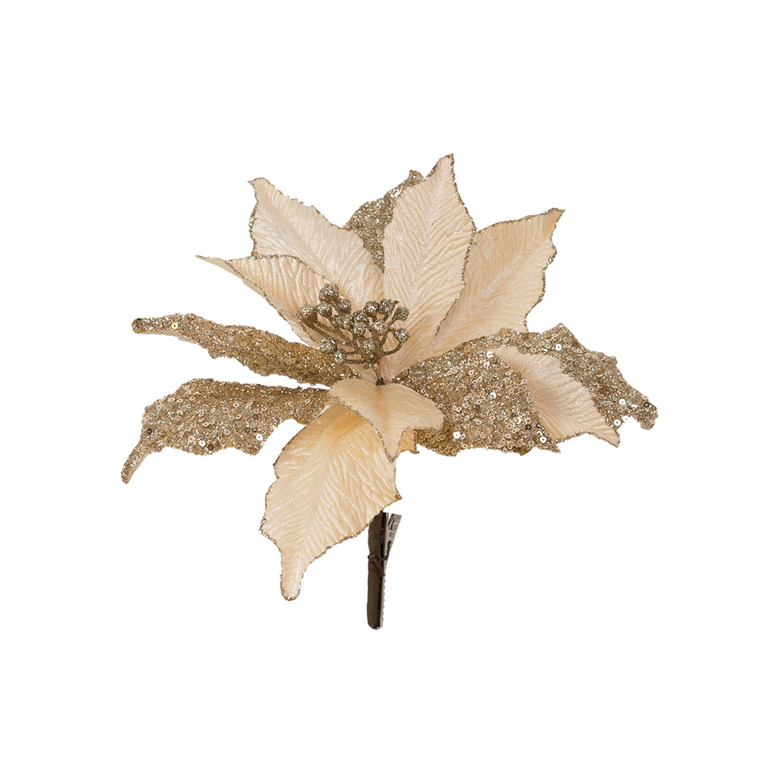 Fabric Clip On Cream Champagne Poinsettia